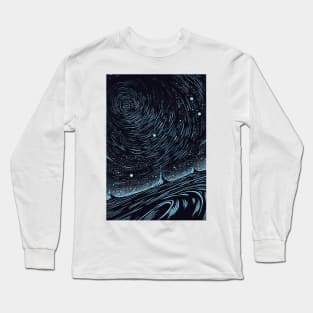 Space Painting in Abstract style, in Blue and Black Tones Long Sleeve T-Shirt